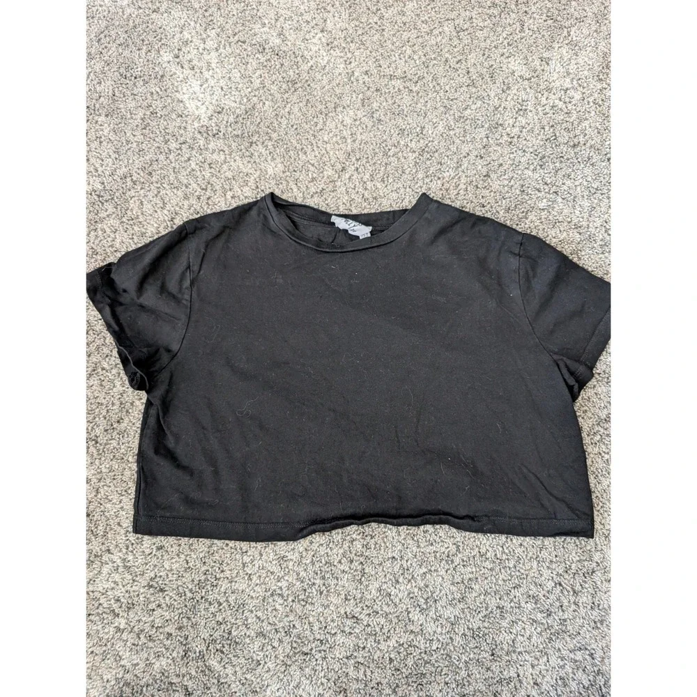 Princess Polly Womens Black Short Sleeve Boxy Crop Top Crew Neck Size US 2 - Picture 1 of 3